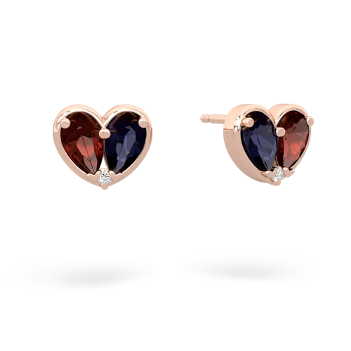 garnet-sapphire one heart earrings