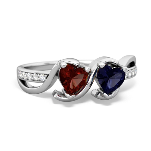 garnet-sapphire double heart ring