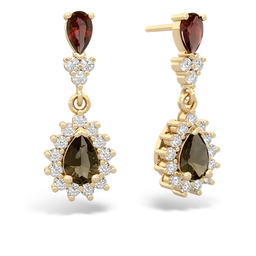 garnet-smoky quartz dangle earrings