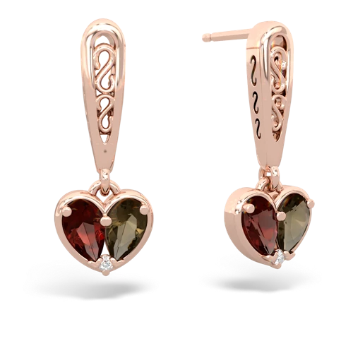 garnet-smoky quartz filligree earrings
