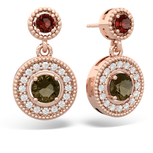 garnet-smoky quartz halo earrings
