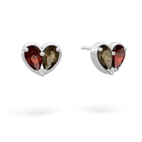 garnet-smoky quartz one heart earrings