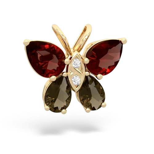garnet-smoky quartz butterfly pendant