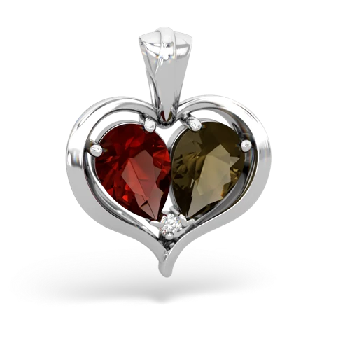 garnet-smoky quartz half heart whole pendant