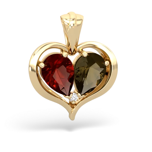 garnet-smoky quartz half heart whole pendant