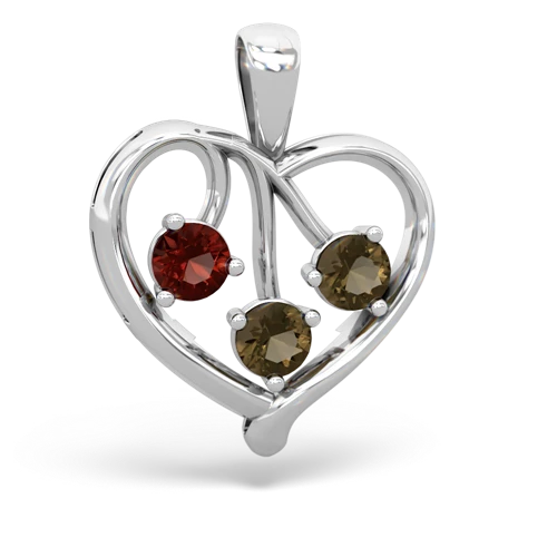 garnet-smoky quartz love heart pendant