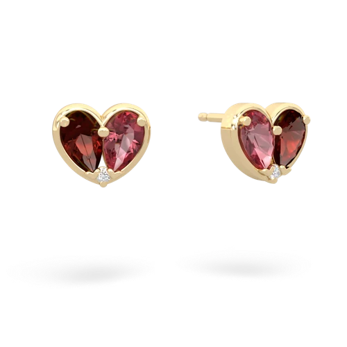 garnet-tourmaline one heart earrings