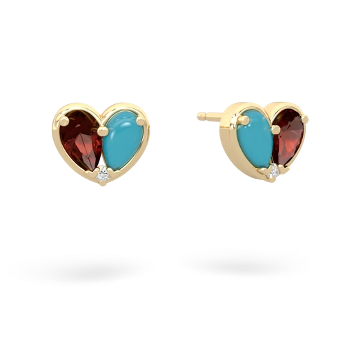 garnet-turquoise one heart earrings