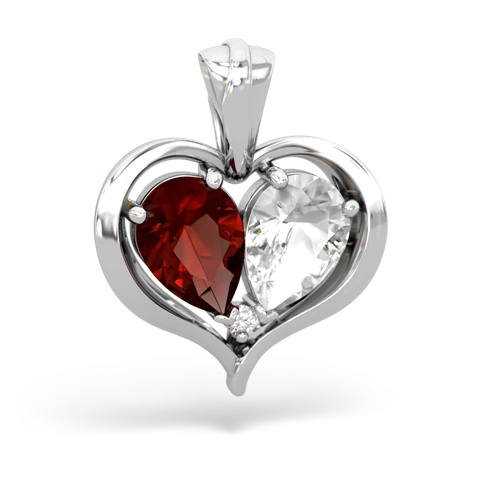 garnet-white topaz half heart whole pendant