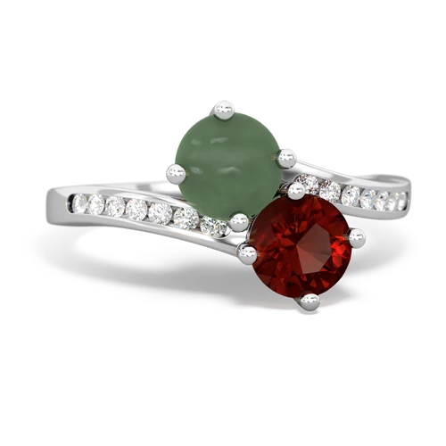 jade-garnet two stone channel ring