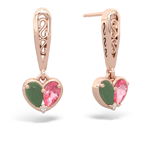 jade-pink sapphire filligree earrings