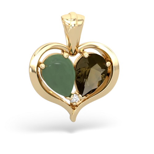 jade-smoky quartz half heart whole pendant