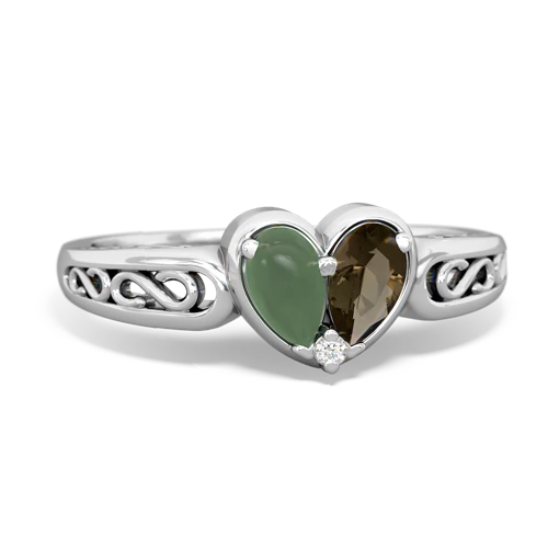 jade-smoky quartz filligree ring