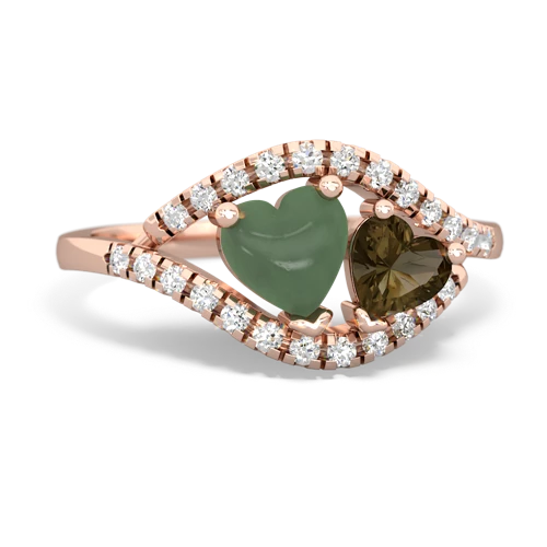 jade-smoky quartz mother child ring