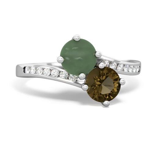 jade-smoky quartz two stone channel ring