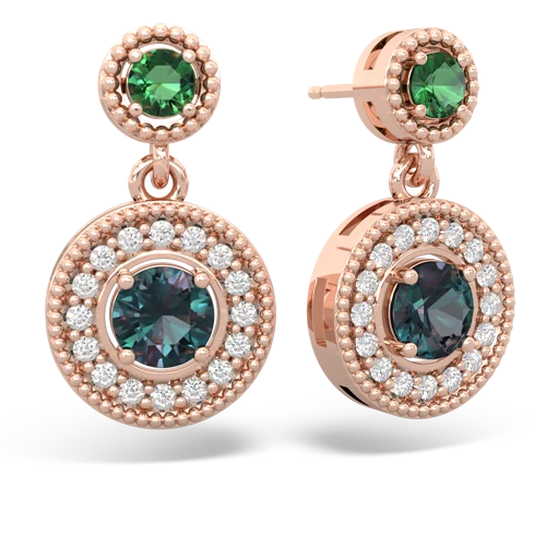 lab emerald-alexandrite halo earrings