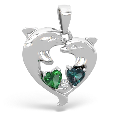 lab emerald-alexandrite dolphins pendant