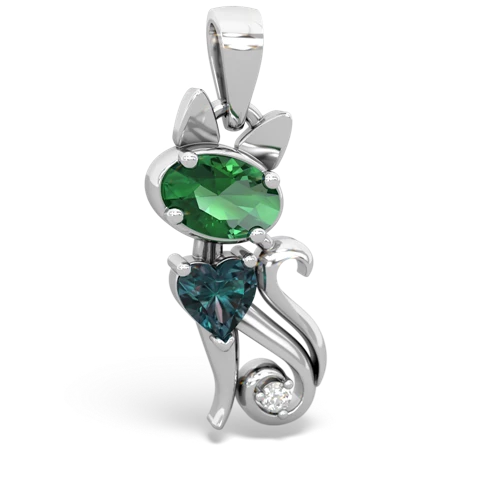 lab emerald-alexandrite kitten pendant