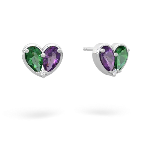 lab emerald-amethyst one heart earrings