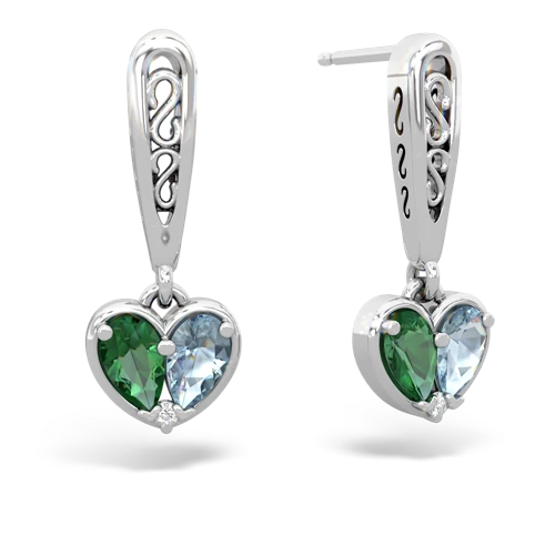 lab emerald-aquamarine filligree earrings