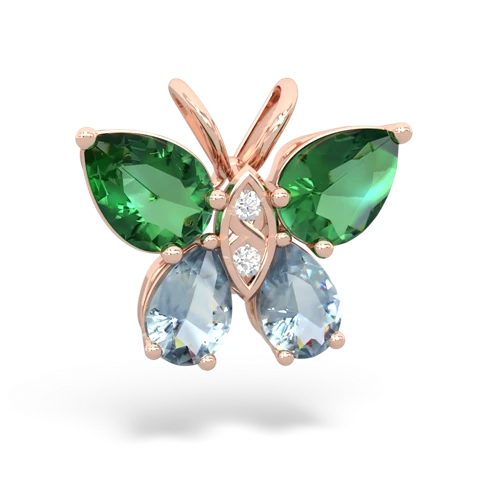lab emerald-aquamarine butterfly pendant