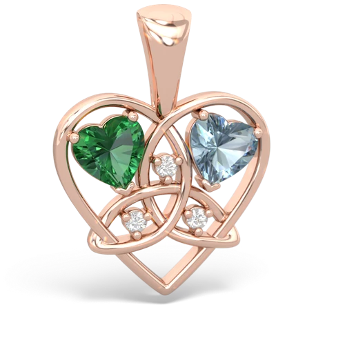 lab emerald-aquamarine celtic heart pendant