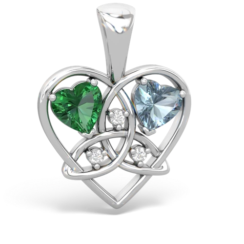 lab emerald-aquamarine celtic heart pendant