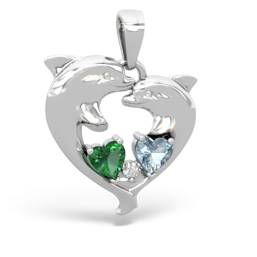 lab emerald-aquamarine dolphins pendant