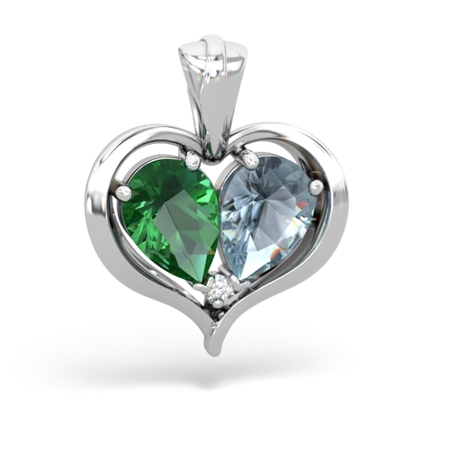 lab emerald-aquamarine half heart whole pendant