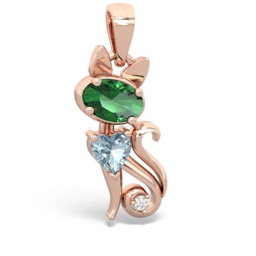 lab emerald-aquamarine kitten pendant