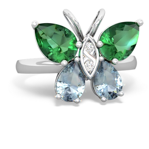 lab emerald-aquamarine butterfly ring