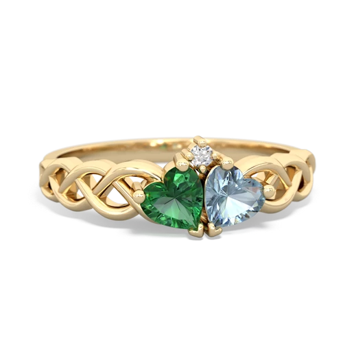 lab emerald-aquamarine celtic braid ring