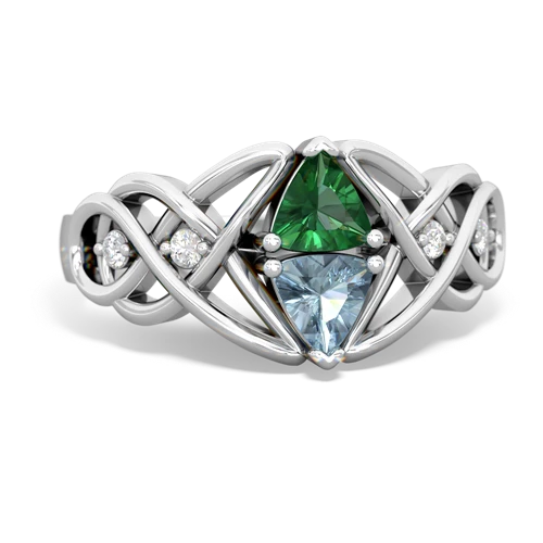 lab emerald-aquamarine celtic knot ring