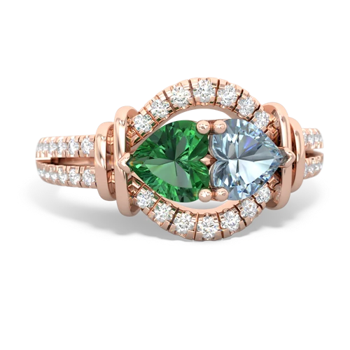 lab emerald-aquamarine pave keepsake ring
