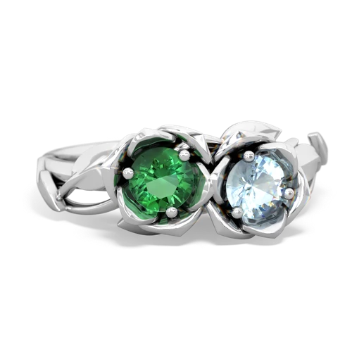lab emerald-aquamarine roses ring