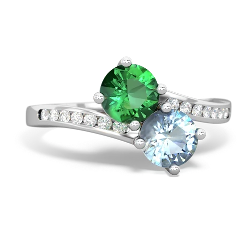 lab emerald-aquamarine two stone channel ring