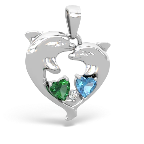 lab emerald-blue topaz dolphins pendant