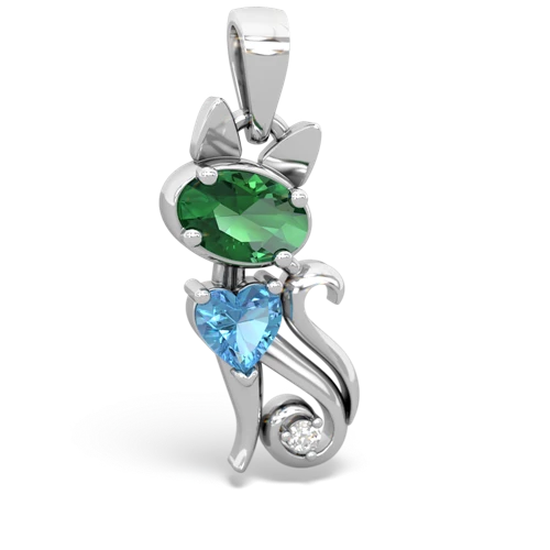 lab emerald-blue topaz kitten pendant