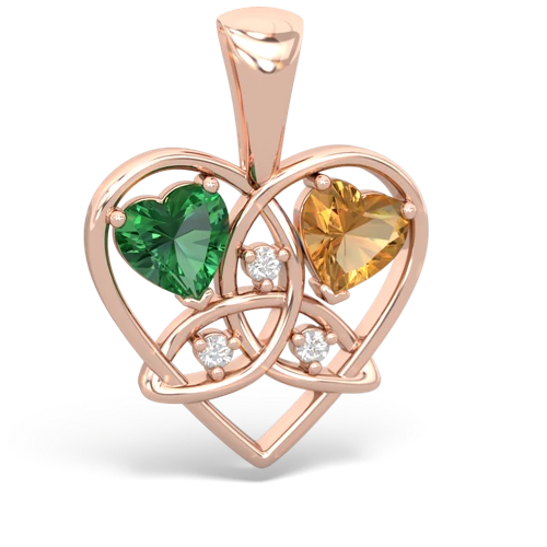 lab emerald-citrine celtic heart pendant