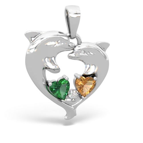 lab emerald-citrine dolphins pendant