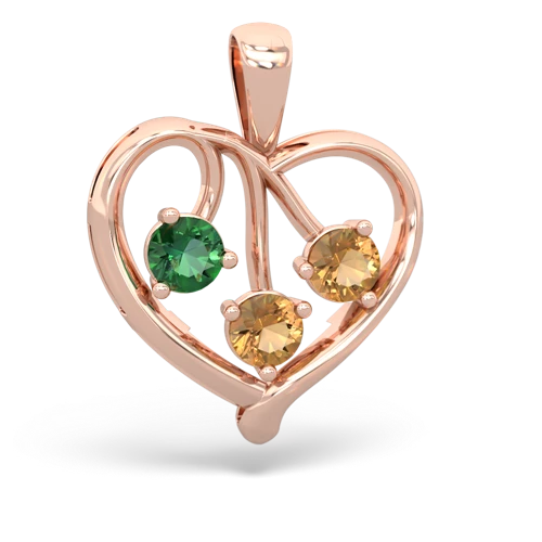 lab emerald-citrine love heart pendant
