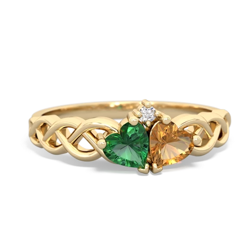 lab emerald-citrine celtic braid ring