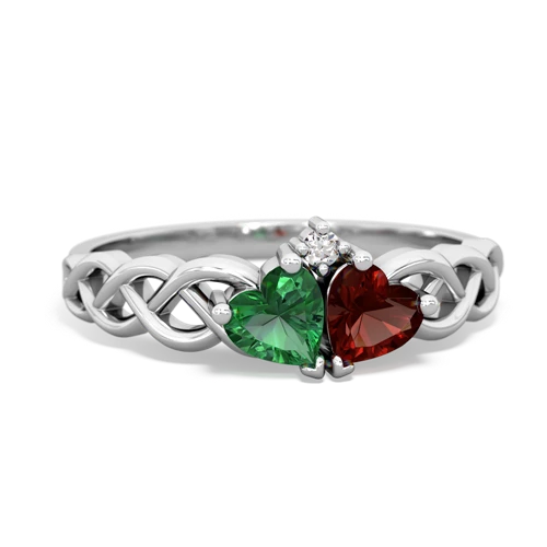 lab emerald-garnet celtic braid ring