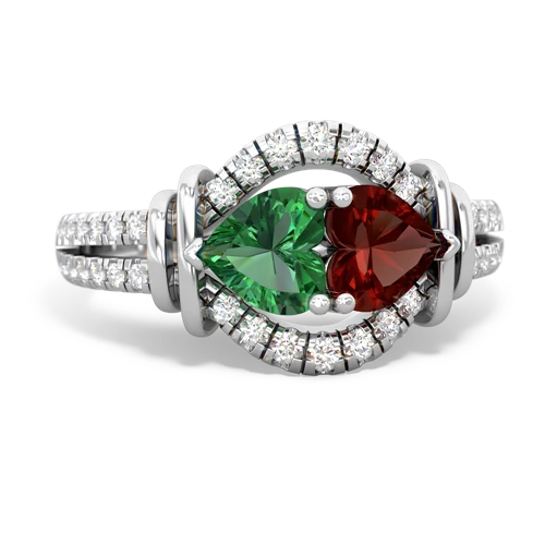 lab emerald-garnet pave keepsake ring