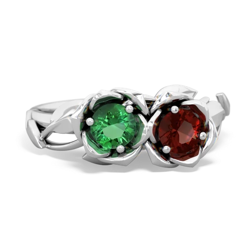 lab emerald-garnet roses ring