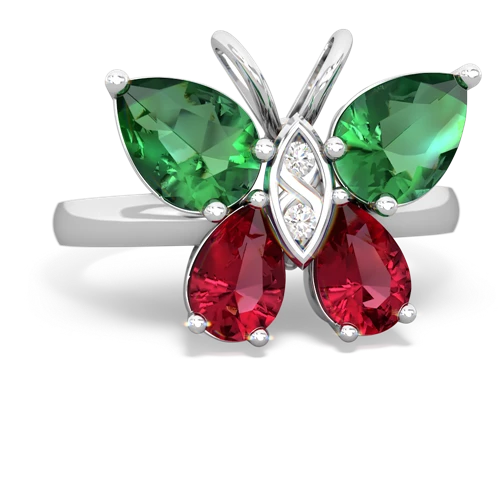 lab emerald-lab ruby butterfly ring