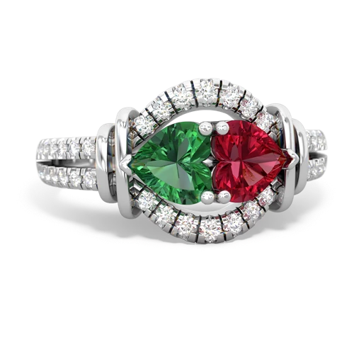 lab emerald-lab ruby pave keepsake ring