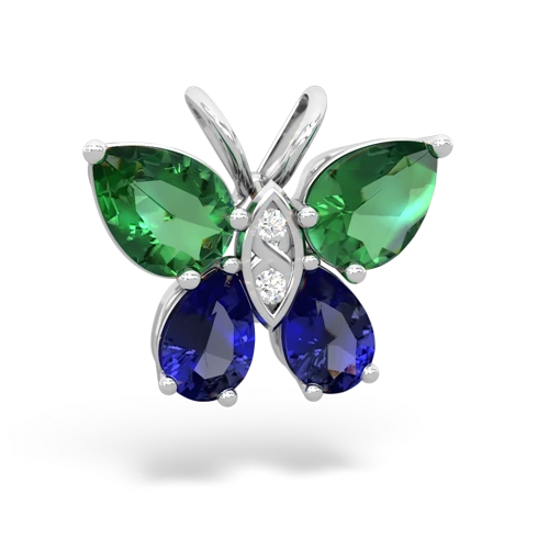 lab emerald-lab sapphire butterfly pendant