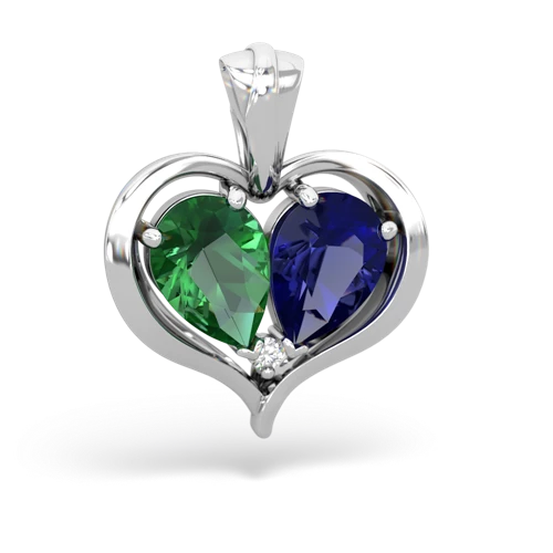 lab emerald-lab sapphire half heart whole pendant
