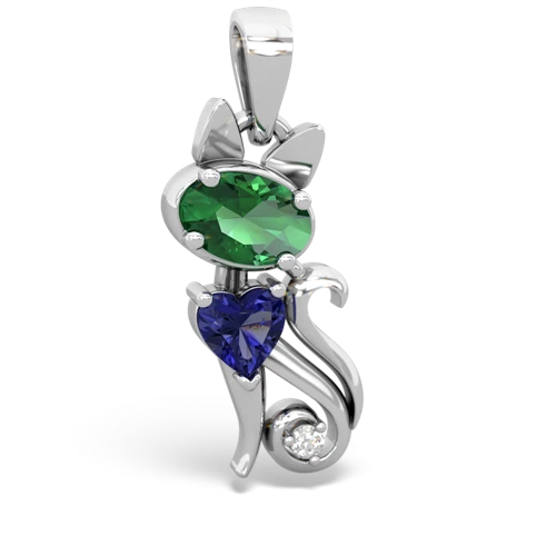 lab emerald-lab sapphire kitten pendant